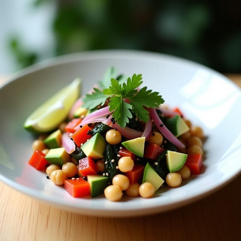 Ensaldilla de Garbanzos y Algas Wakame con Vinagreta de Umeboshi: Receta Japón-Peruana