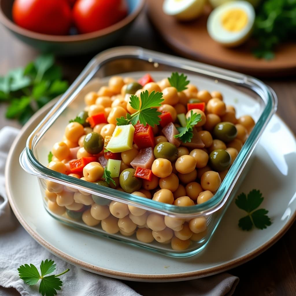 Ensaldilla de Garbanzos, Atún y Pimientos de Padrón: Receta Española en Tupper