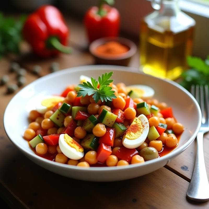 Ensaldilla de Garbanzos y Atún con Vinagreta de Pimentón: Receta Española Sin Mayo y Alta en Proteína