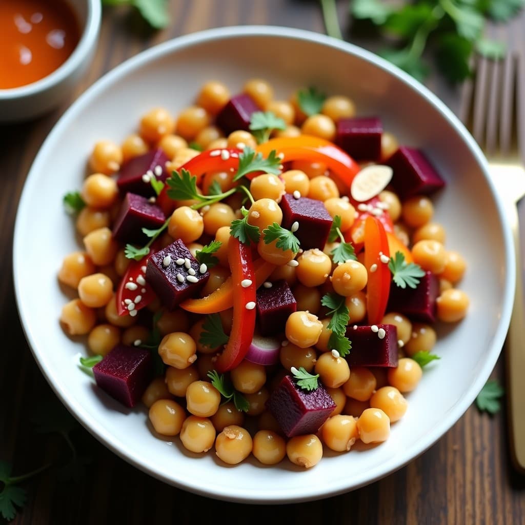 Ensaldilla de Garbanzos y Remolacha con Vinagreta de Naranja: Receta Española Vegana