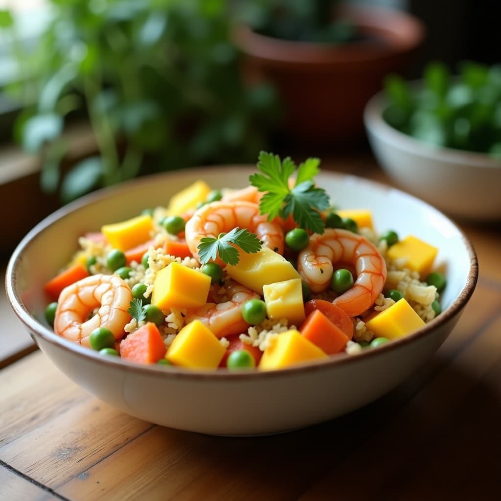 Ensaldilla de Langostinos y Mango: Receta Española con Mayonesa Light y Toque de Cilantro
