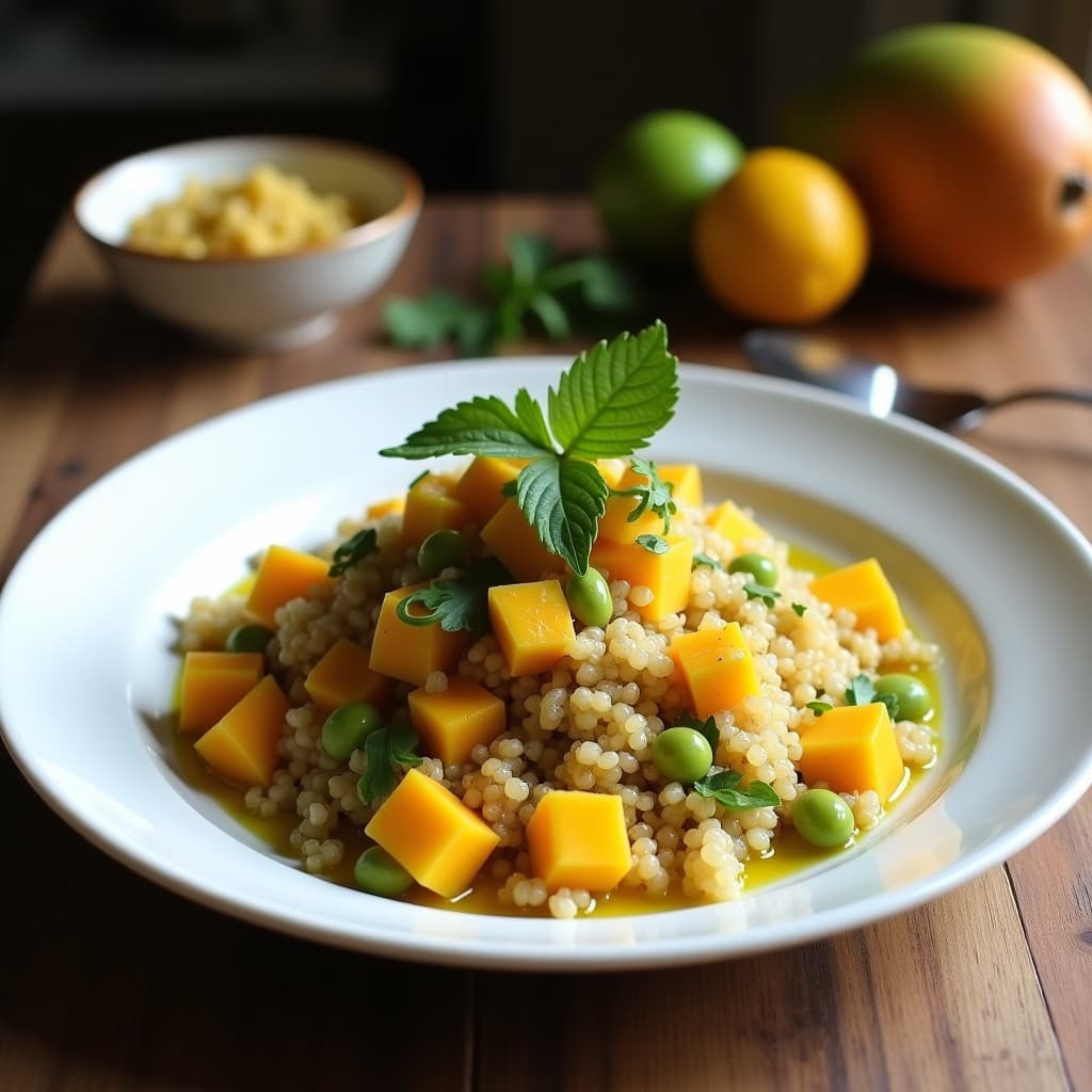 Ensaldilla de Quinoa, Mango y Pepino con Vinagreta de Tamarindo: Receta Vegana Sin Cocción