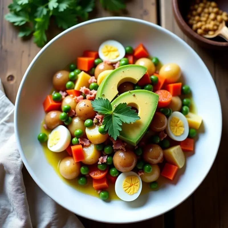 Ensaldilla Rusa con Aguacate y Huevo de Codorniz: Entrante Español Gourmet en 20 Minutos