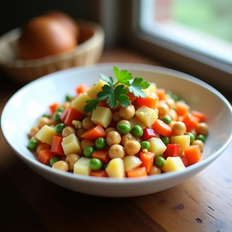 Ensaldilla Rusa de Garbanzos y Pimiento Asado: Receta Vegana Sin Mayonesa