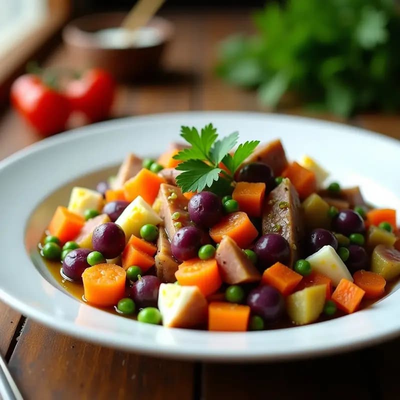 Ensaldilla Rusa con Patata Morada y Alioli de Ajo Negro: Receta Española Gourmet