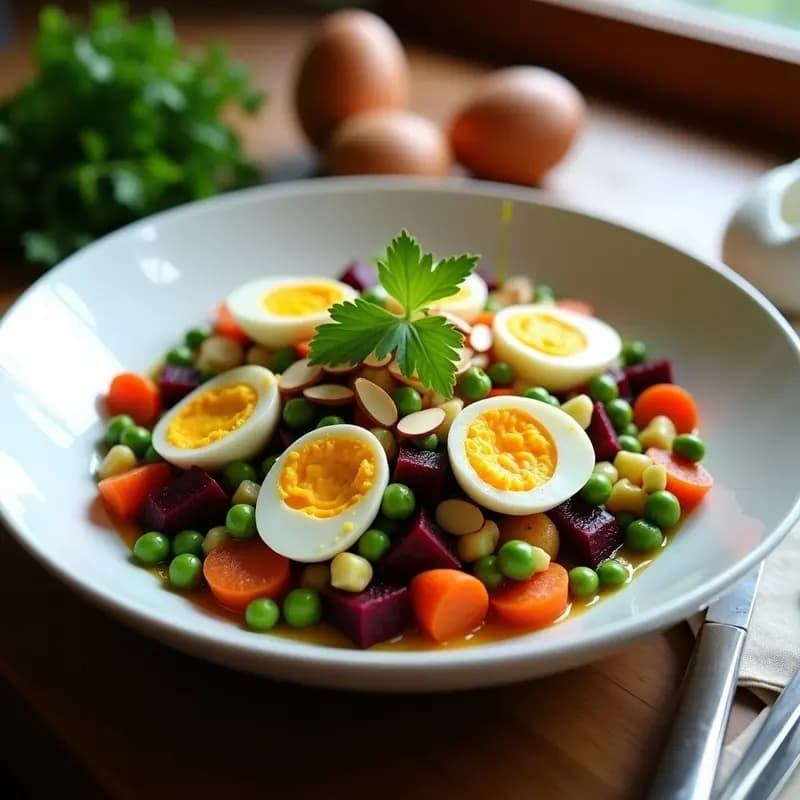 Ensaldilla Rusa con Remolacha y Huevos de Codorniz: Receta Sin Gluten y Alta en Proteína