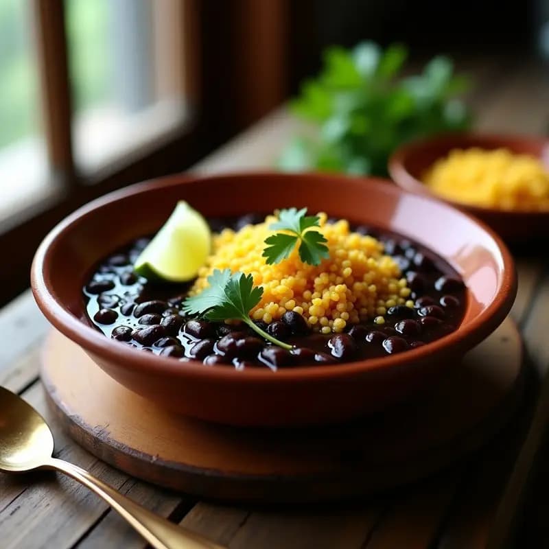 Ensopado de Feijão Preto: Estofado Brasileiro Vegano con Farofa de Mandioca