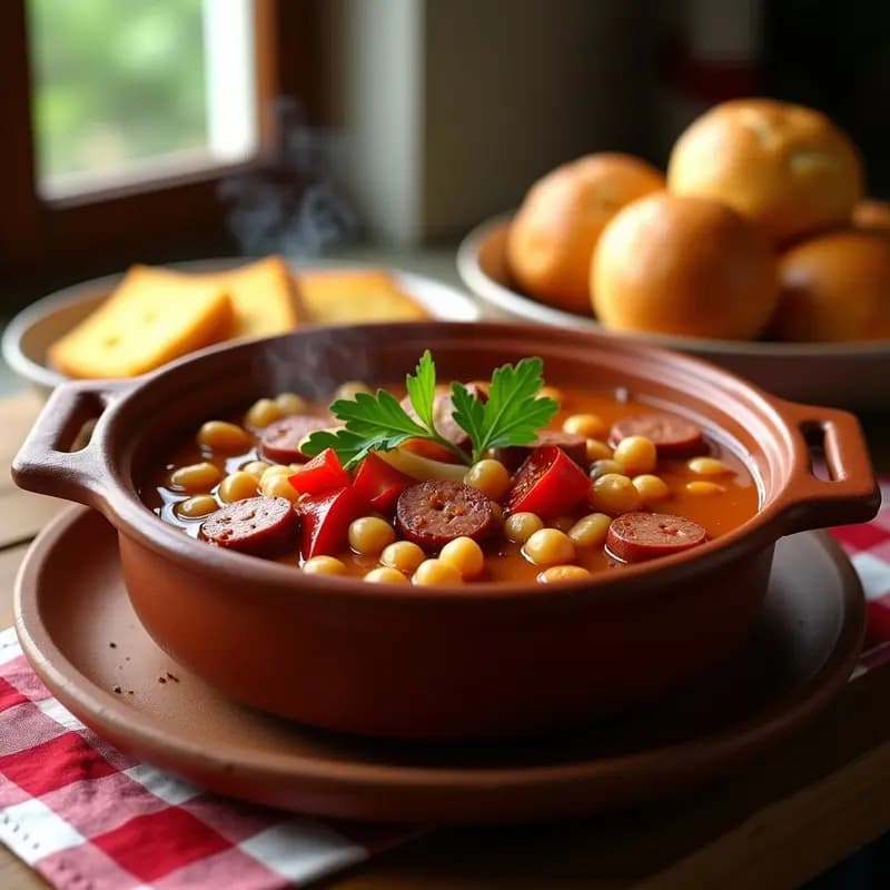 Ensopado de Garbanzos y Chorizo: Receta Portuguesa en Olla Lenta con Pan de Maíz