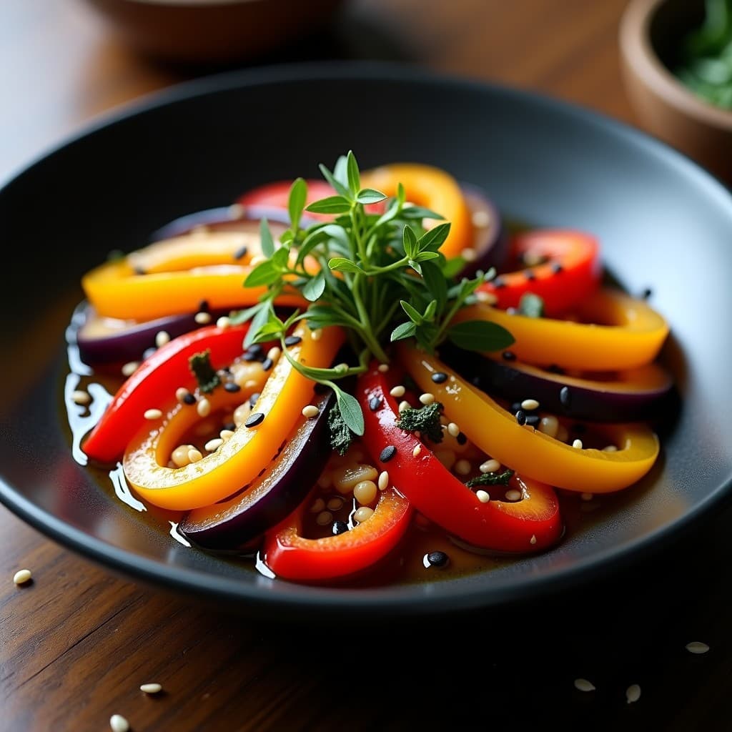 Escabeche de Berenjena y Pimiento Japonés con Vinagre de Arroz: Entrante Vegano en 20 Minutos