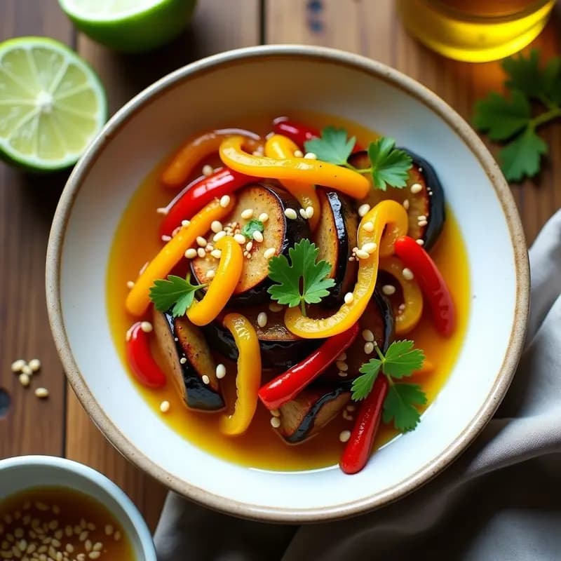 Escabeche Peruano de Berenjena y Pimiento: Entrante Vegano con Vinagreta de Ají
