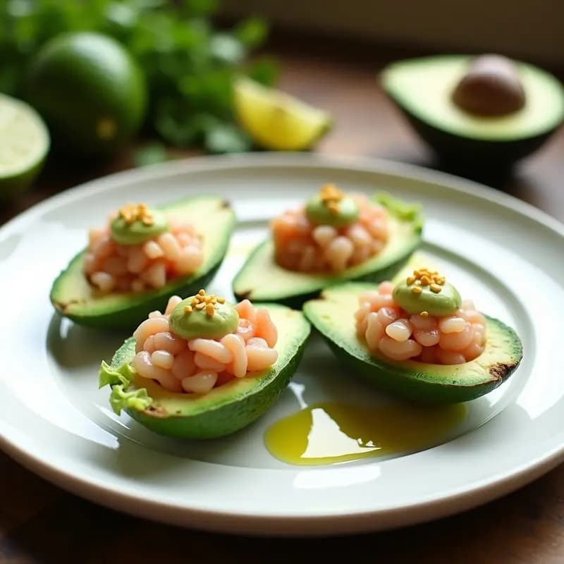 Esferas de Aguacate Rellenas de Ceviche de Langostinos: Entrante Estético sin Cocción en 10 Minutos
