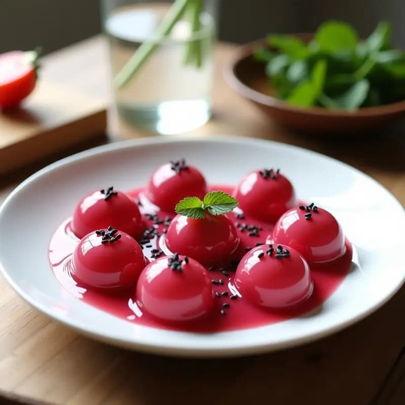 Esferas de Gazpacho de Remolacha y Jengibre: Aperitivo Español que Explota en Sabor