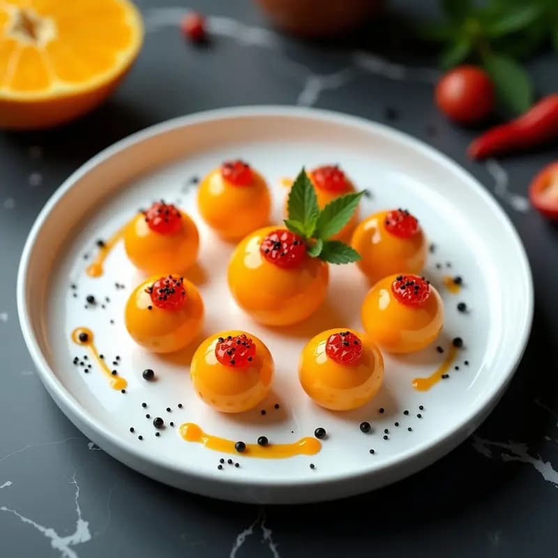 Esferas de Mango con Caviar de Chile Habanero: Postre Molecular Mexicano Sin Cocción