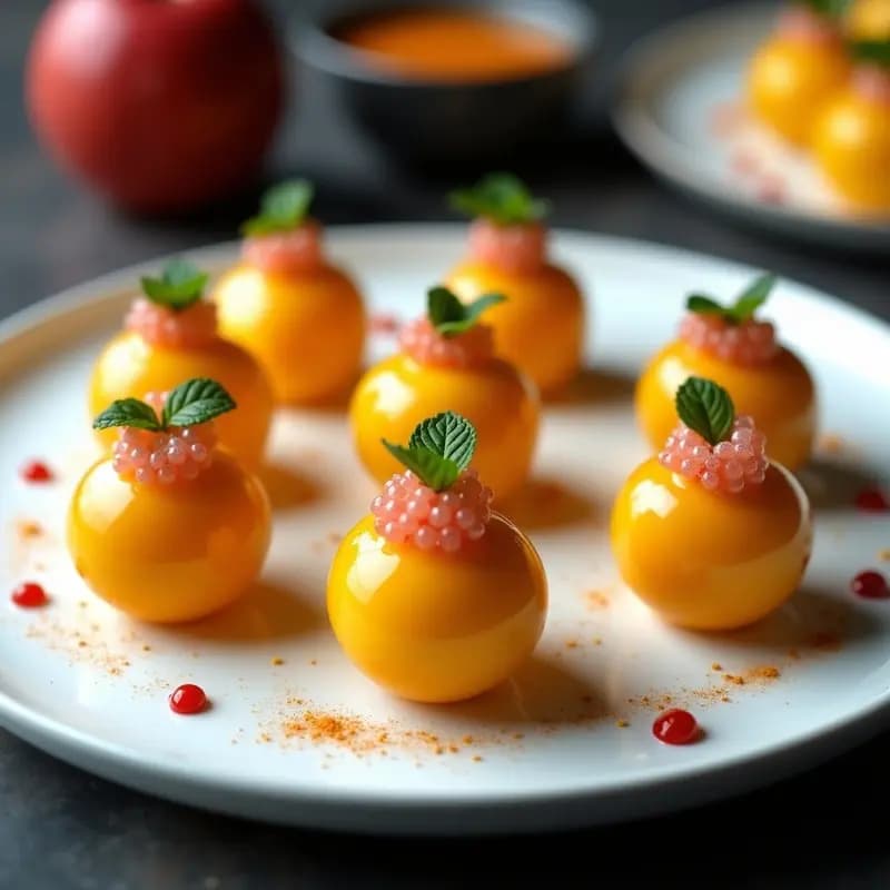 Esferas de Mango y Chili con Caviar de Algodón de Azúcar: Aperitivo Thai-Mexicano Explosivo