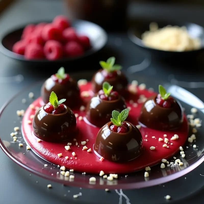 Esferas de Mousse de Chocolate con Sorpresa de Frambuesa: Postre Molecular para Impresionar