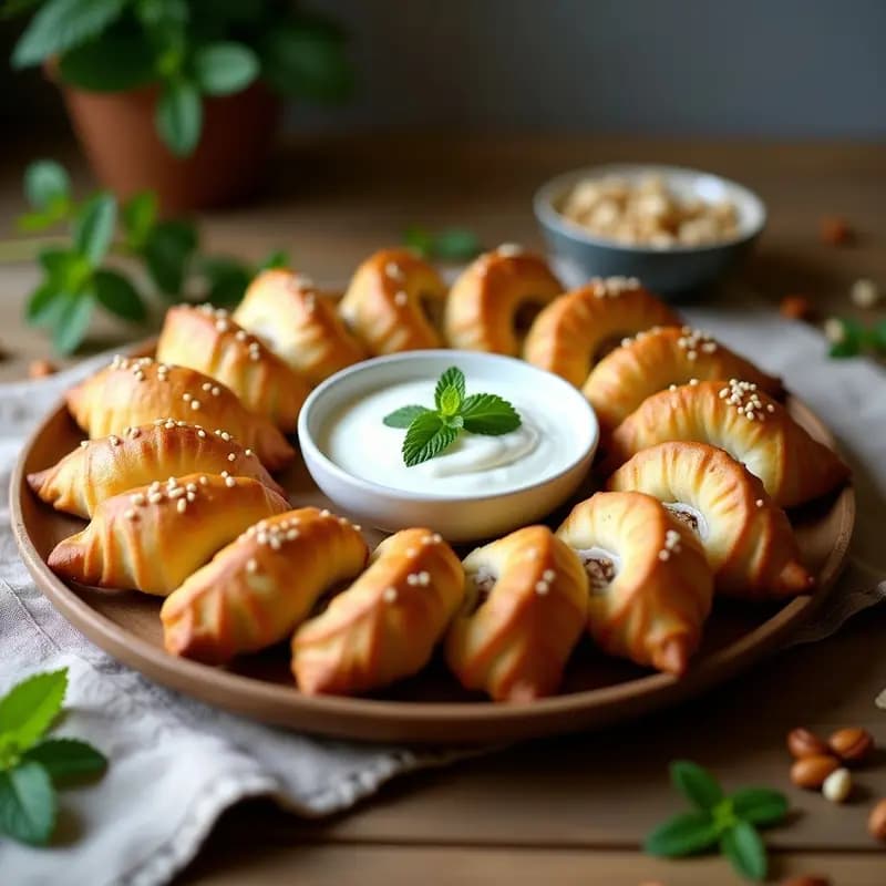 Esfihas de Carne y Queso: Empanadillas Libanesa Crujientes con Yogur y Menta