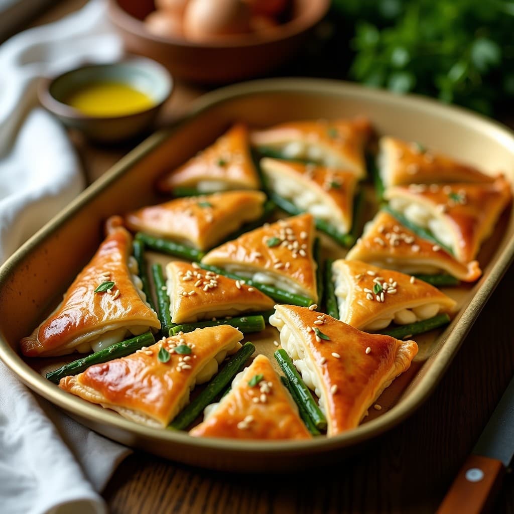 Esfirras de Masa Filló con Relleno de Espárragos y Queso de Cabra: Receta Árabe al Horno