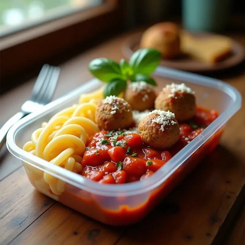 P separados de Espagueti y Albóndigas: Receta Italiana en Olla Exprés para Tupper