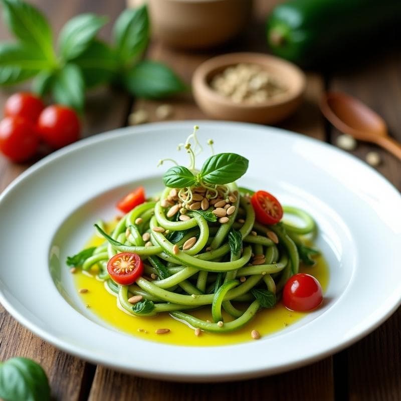 Espaguetis de Calabacín con Pesto de Albahaca y Semillas de Calabaza: Receta Vegana Crudivegana