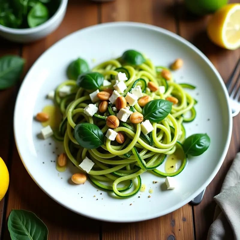 Espaguetis de Calabacín con Pesto de Espinacas y Queso Feta: Pasta Low Carb en 10 Minutos