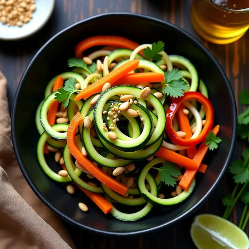 Espaguetis de Calabacín con Salsa de Cacahuete y Vegetales Salteados: Receta Vegana en Espiral
