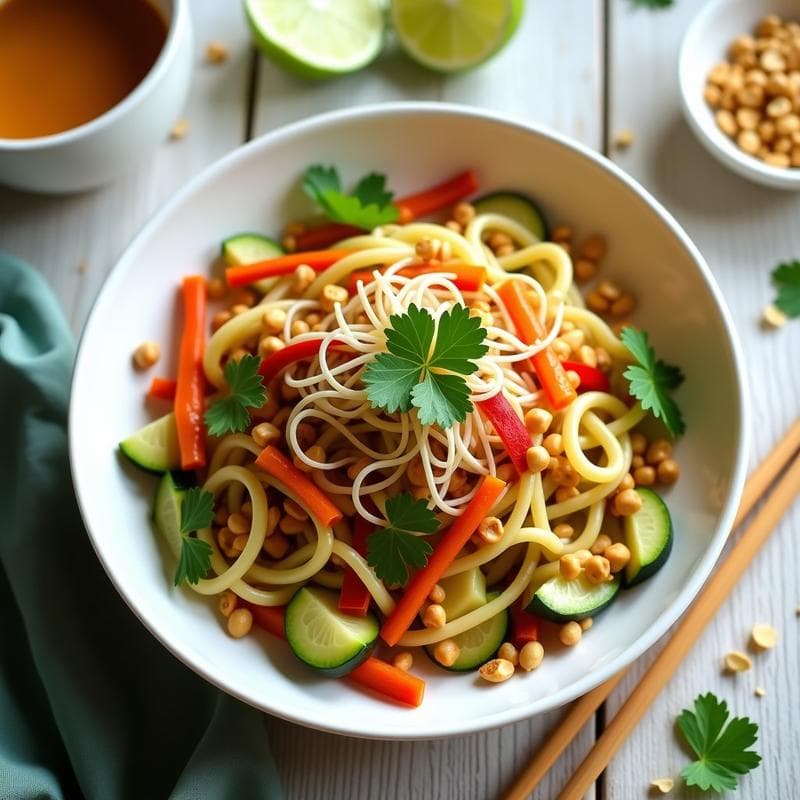 Espaguetis de Calabacín con Salsa de Cacahuete y Lima: Receta Tailandesa Vegana Sin Cocción