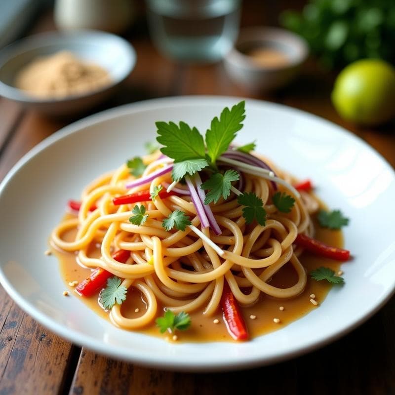 Espaguetis de Konjac con Salsa de Cacahuete y Limón Kaffir: Receta Keto Tailandesa en 10 Minutos