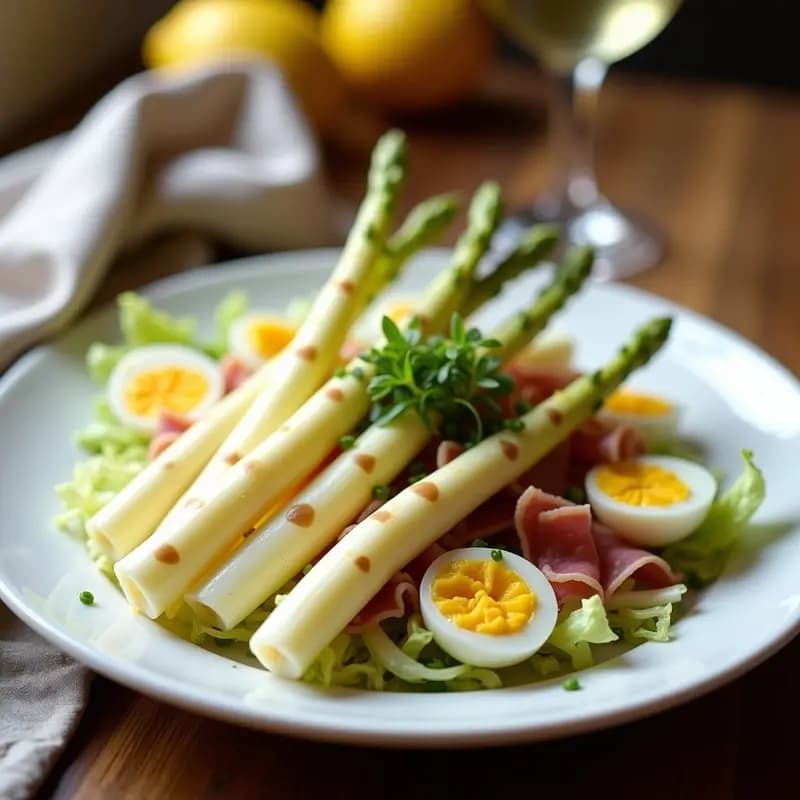 Espárragos Blancos con Vinagreta de Limón y Jamón: Entrante Elegante y Ligero