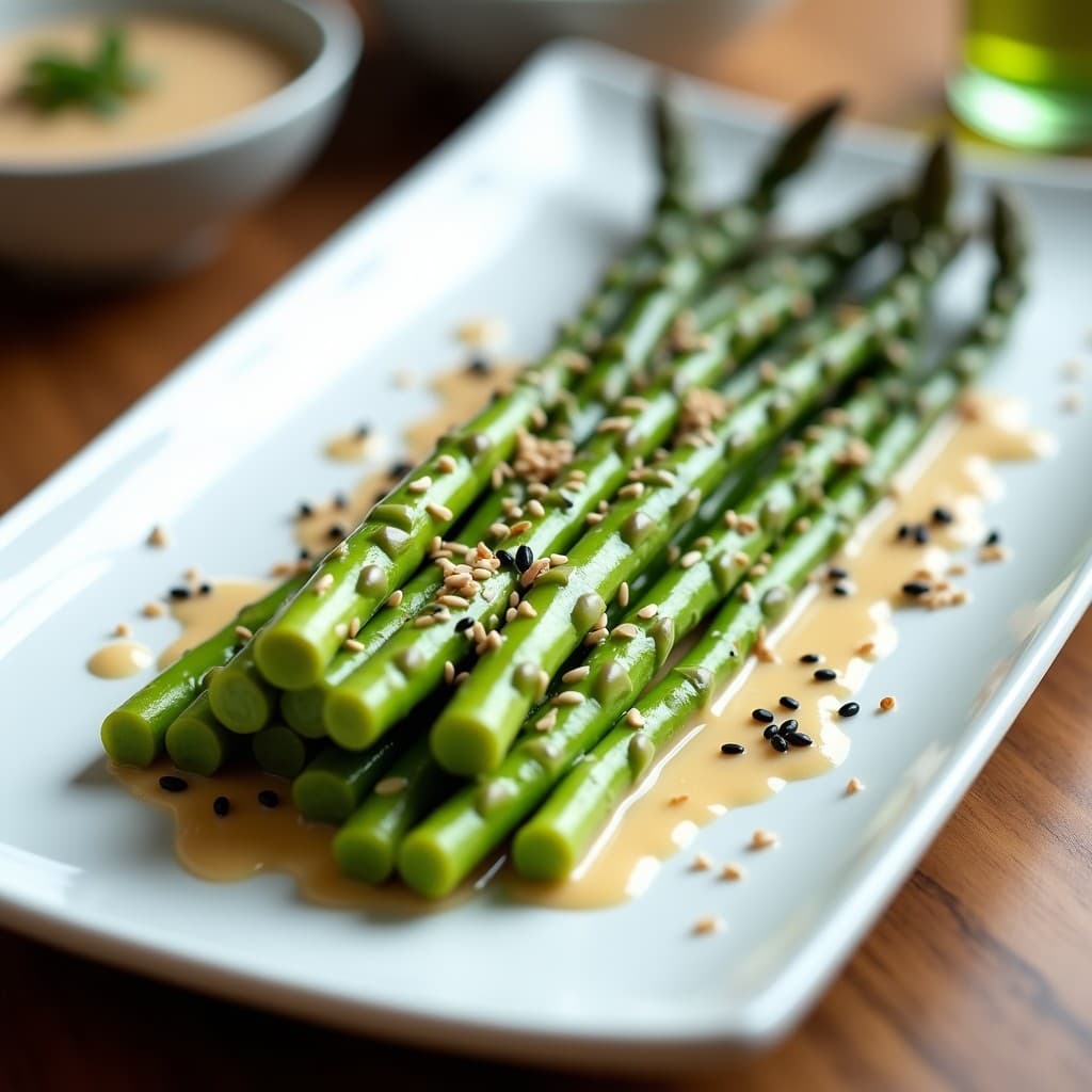 Espárragos Trigueros con Vinagreta de Miso y Sésamo: Entrante Japonés Vegano y Crujiente