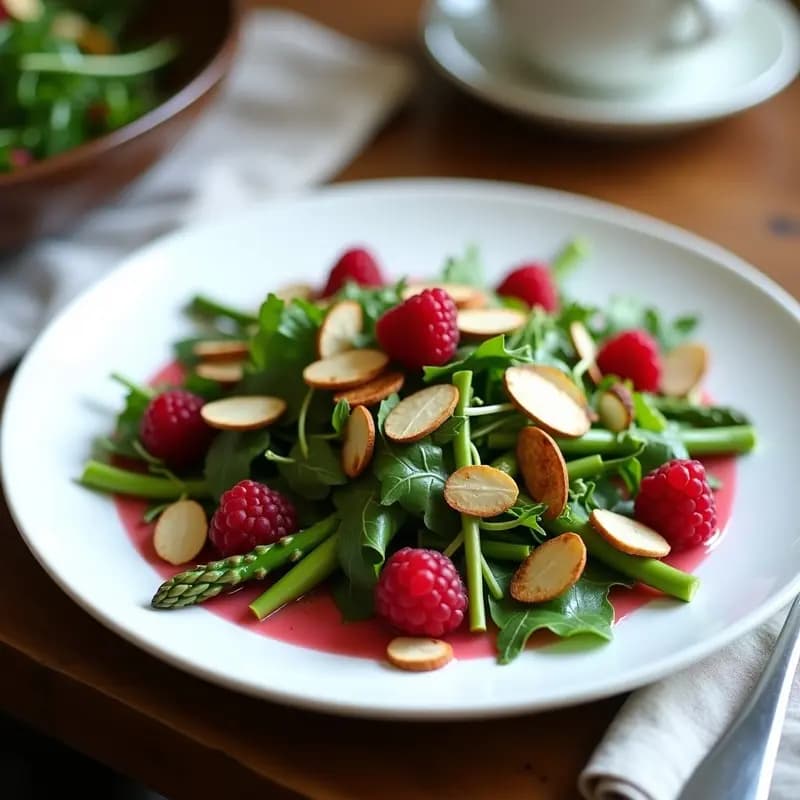 Brotas de Espárragos Trinchados con Vinagreta de Frambuesa y Rúcula: Ensalada Francesa Elegante