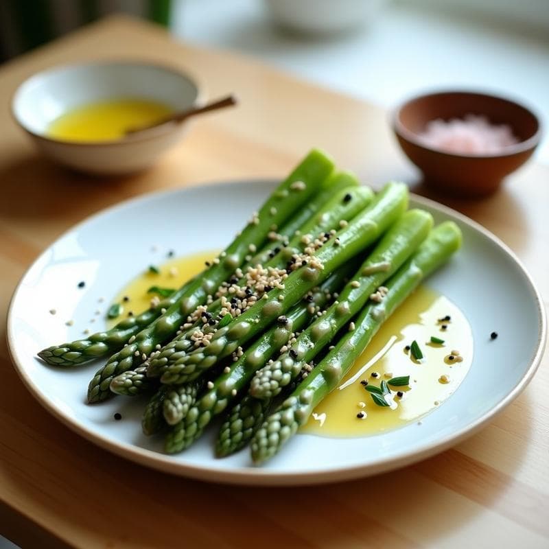 Brote de Espárrago con Vinagreta de Yuzu y Sésamo: Receta Coreana Rápida en 10 Minutos