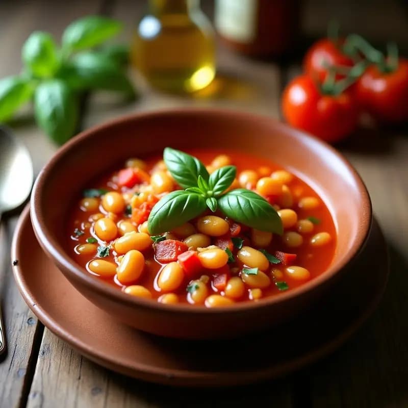 Estofado de Alubias Blancas y Tomate: Receta Italiana en Olla Exprés con Toque de Albahaca