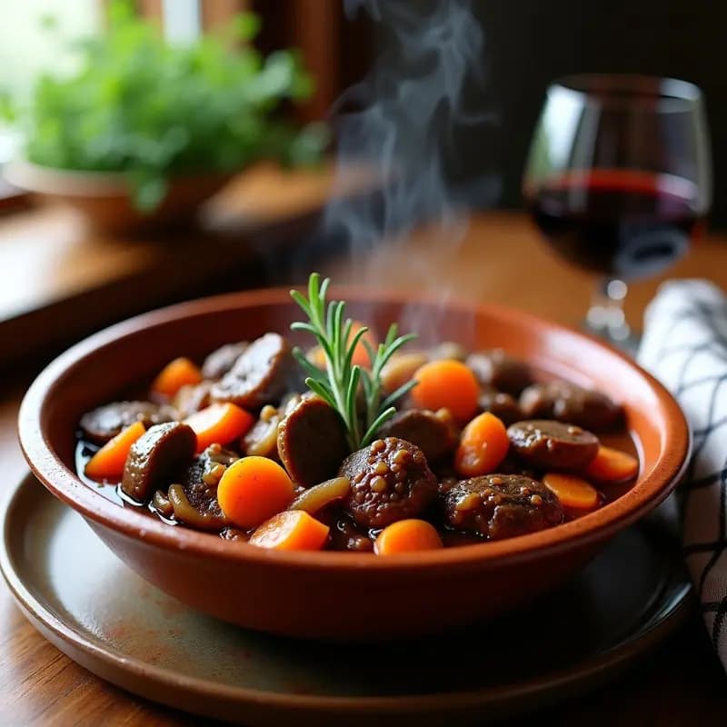 Estofado de carne de avestruz y champiñones portobello: Receta argentina baja en grasa en olla lenta