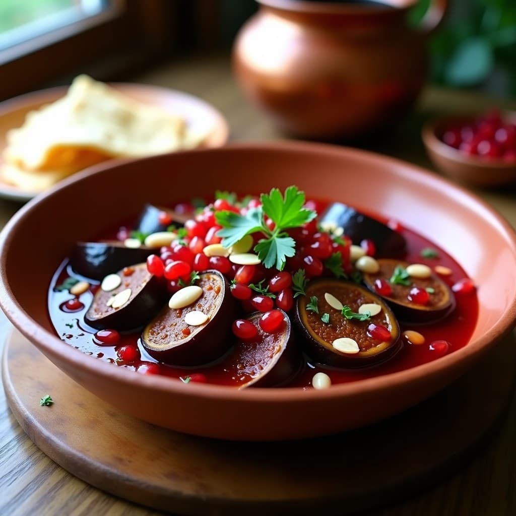 Estofado de Berenjena y Cordero con Salsa de Granado: Receta Armeniá en Olla Lenta