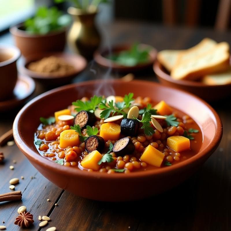 Estofado de Berenjena y Lentejas Rojas con Especias Marroquíes: Receta Vegana en Olla Express
