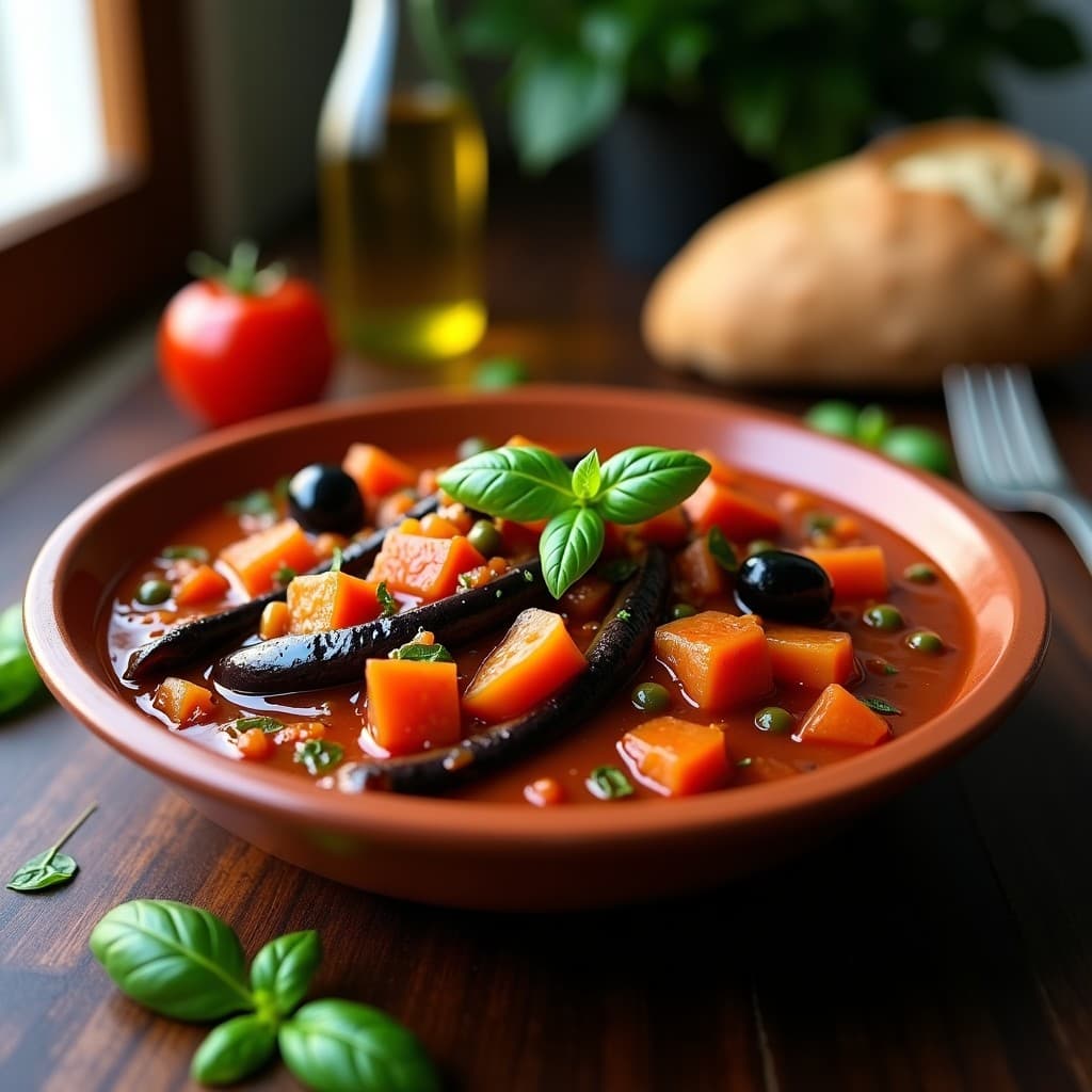 Estofado de Berenjenas y Tomates con Albahaca Fresca: Receta Italiana en Olla Lenta