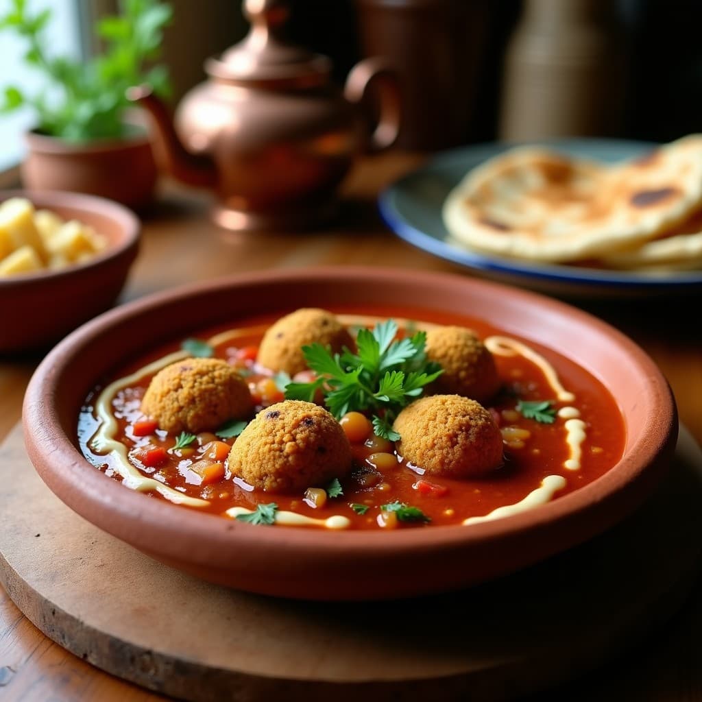 Estofado de Falafel y Berenjena con Salsa de Tomate Seco: Receta Árabe en Thermomix