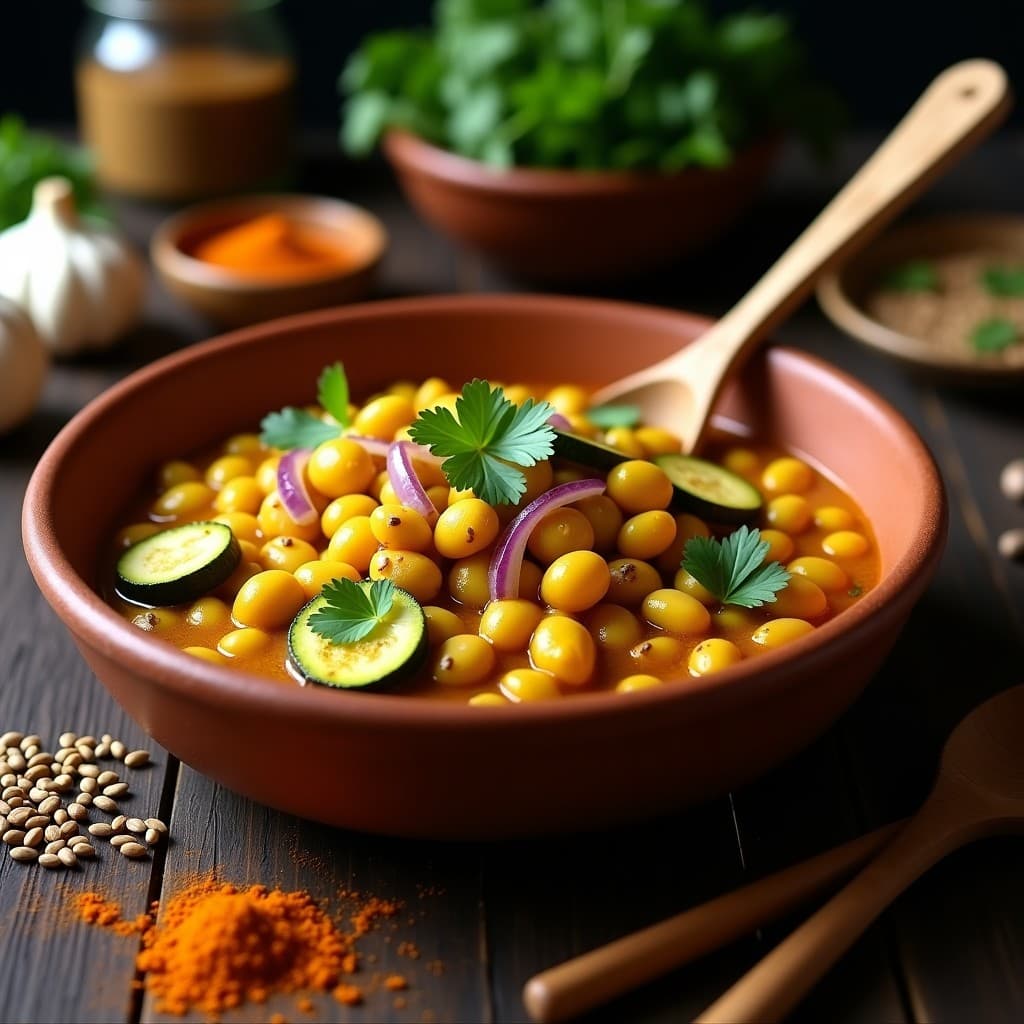 Estofado de Frijoles Mungo y Calabacín con Curry de Madrás: Receta India Vegana en Olla Lenta
