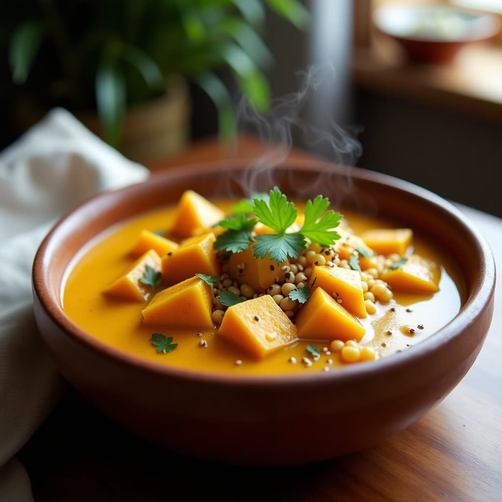 Estofado de Frijoles Mungo con Calabaza y Jengibre: Receta Ayurvédica en Olla Lenta
