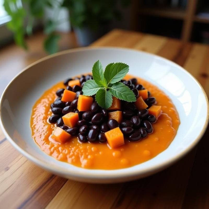 Estofado de Frijoles Negros y Camote con Hoja Santa: Receta Mexicana Vegana en Olla Lenta