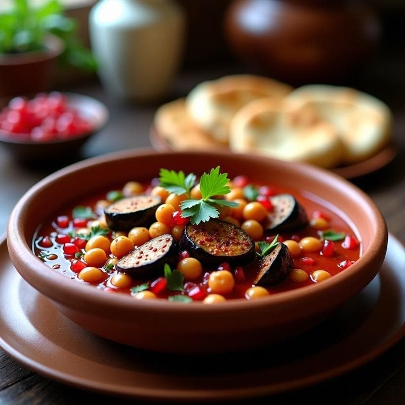 Estofado de Garbanzos y Berenjena con Salsa de Granada: Receta Marroquí en Olla Lenta