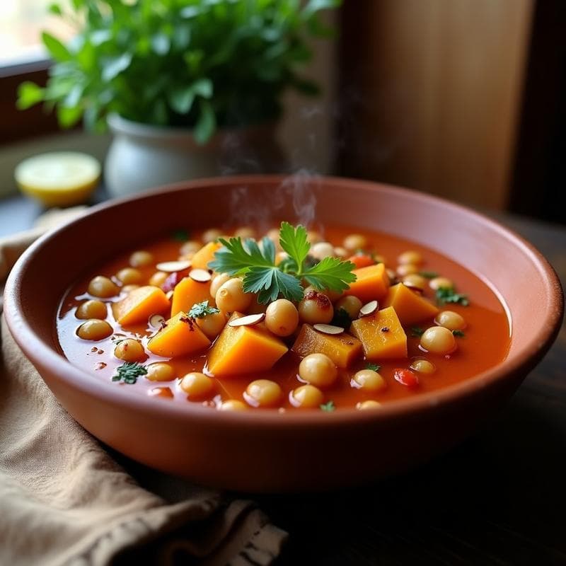 Estofado de Garbanzos y Calabaza con Harissa: Receta Magrebí Vegana en Olla Lenta