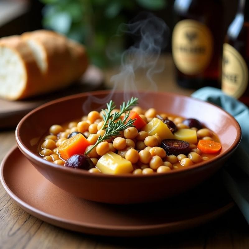 Estofado de Garbanzos con Cerveza de Jengibre y Raíces: Receta Británica en Olla Lenta y Reconfortante
