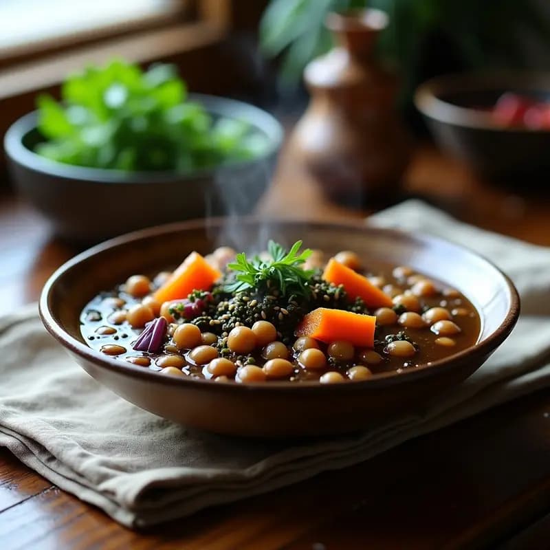 Estofado de Garbanzos Negros y Algas Wakame: Receta Vegana en Olla Express con Umami Intenso