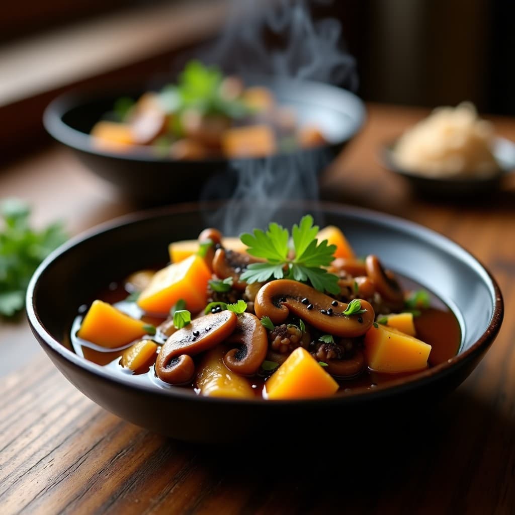 Estofado de Hongos Maitake y Calabaza Delicata: Receta Vegana en Olla Exprés con Jengibre