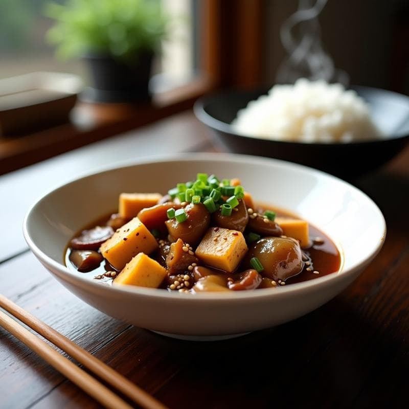 Estofado de Hongos Shiitake y Tofu en Salsa de Ostras Vegana: Receta China en Thermomix