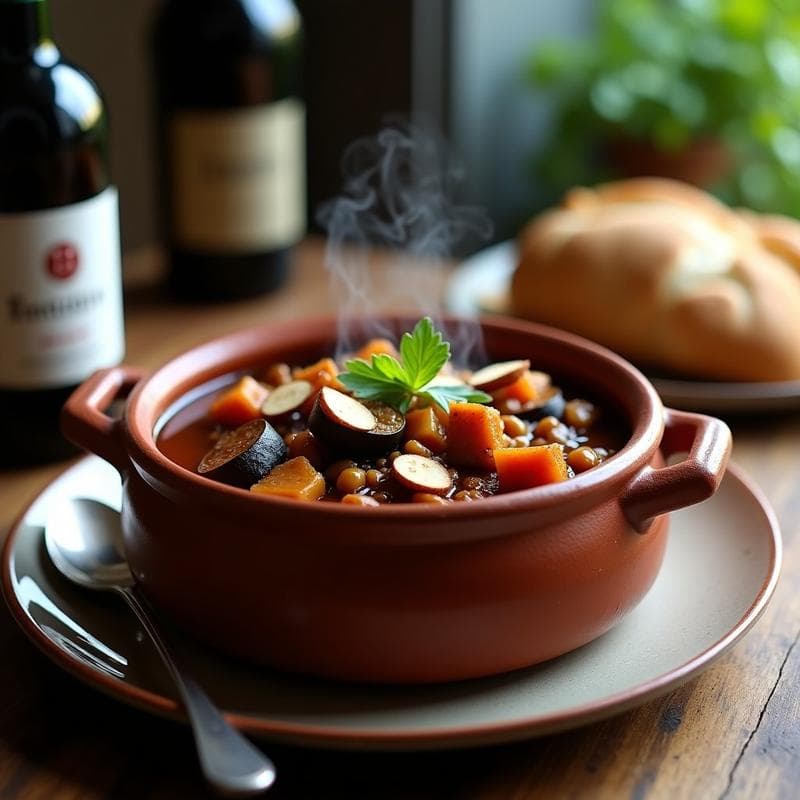 Estofado de Jackfruit y Berenjena con Reduction de Vino Porto: Receta Portuguesa Vegana