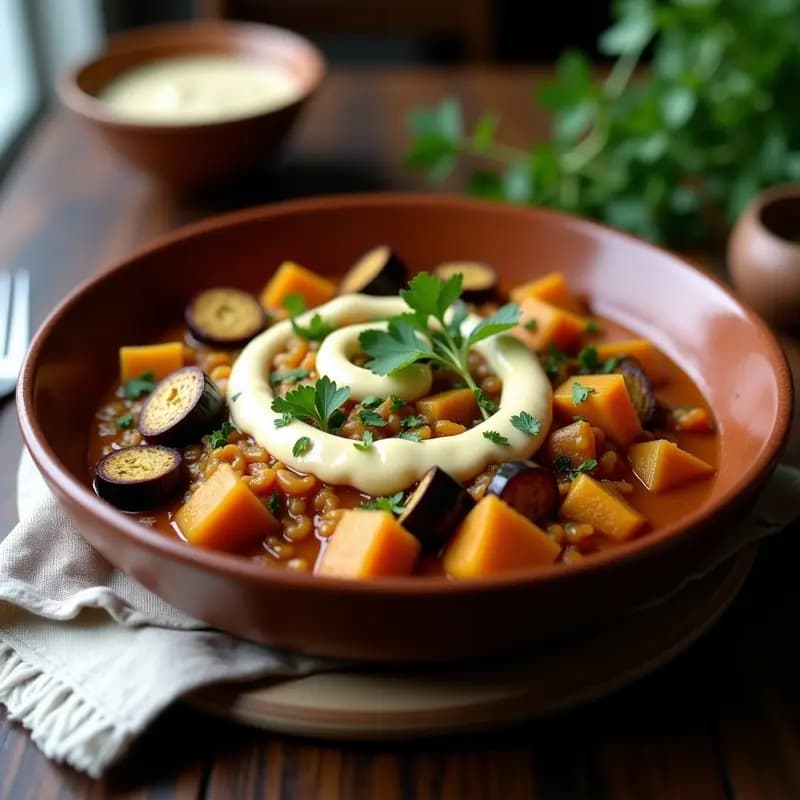 Estofado de Jackfruit y Berenjenas con Salsa de Tahini: Receta Libanesa Keto en Olla Express