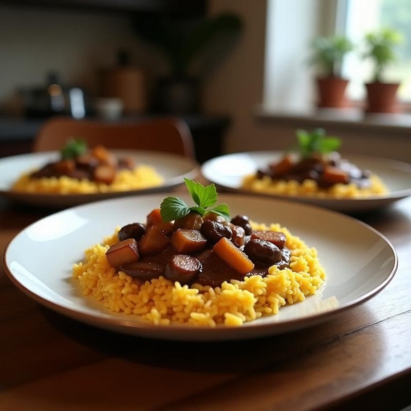Estofado de Jackfruit y Cacao con Arroz Basmati: Receta Vegana con Toque Gourmet