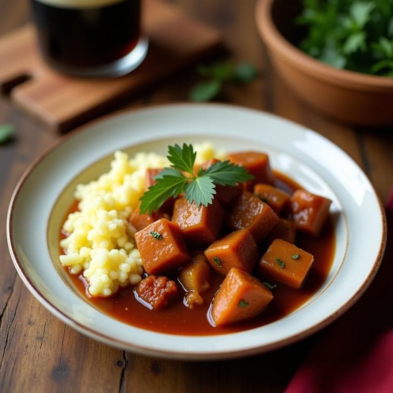 Estofado de Jackfruit y Cerveza Negra con Puré de Coliflor: Receta Vegana Ahumada